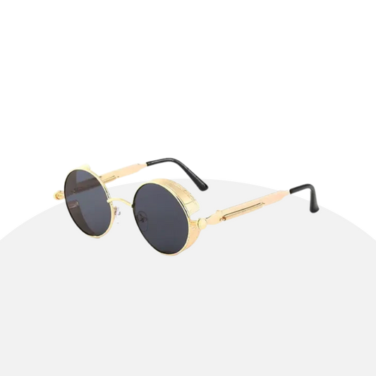 Steampunk Round Sunglasses | Gold Metal Frame | Side Shield | UV400