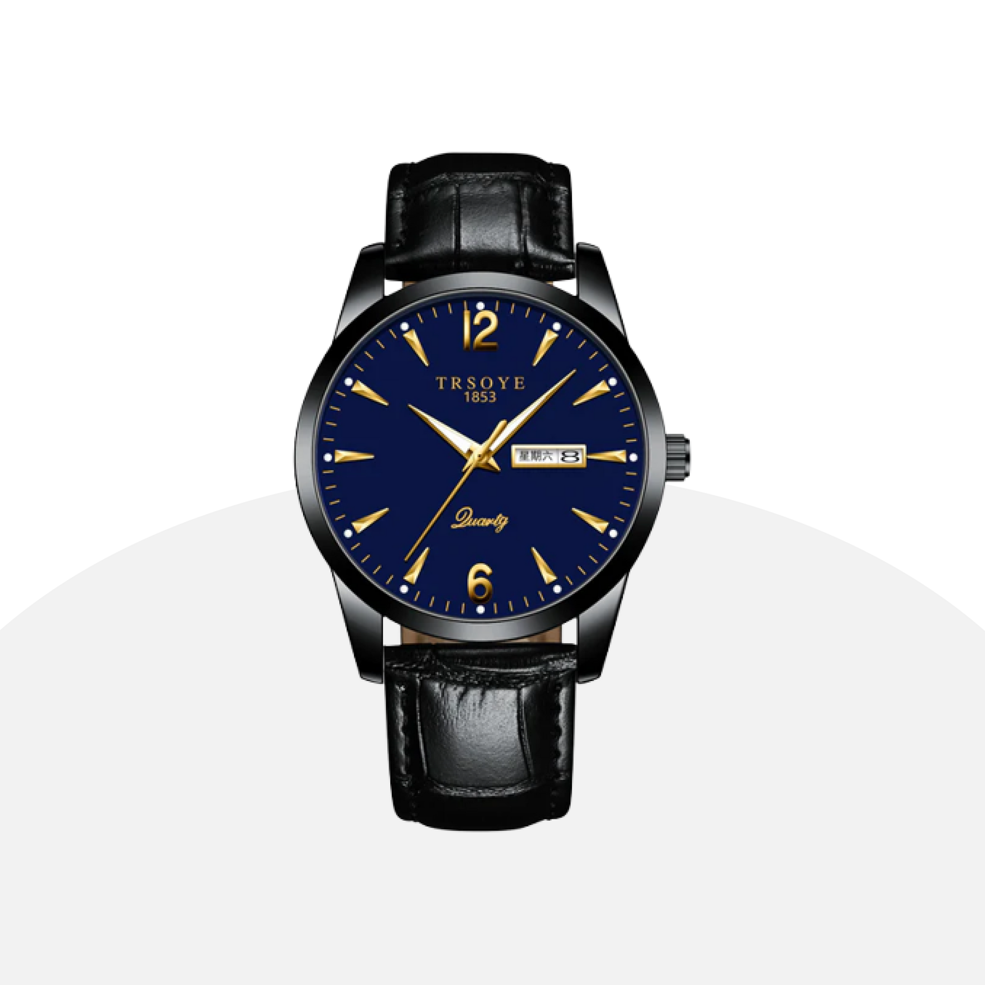 Classic TRSOYE Men's Watch - Blue Dial, Leather Strap, Quartz Movement