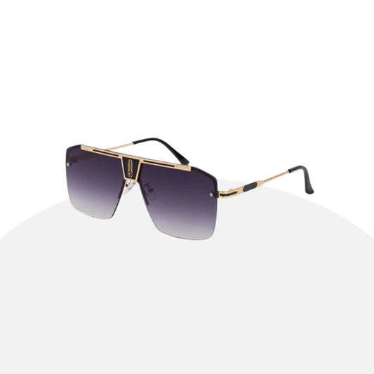 Bold Rimless Sunglasses - Flat Top, Gradient Lens, Gold Accents