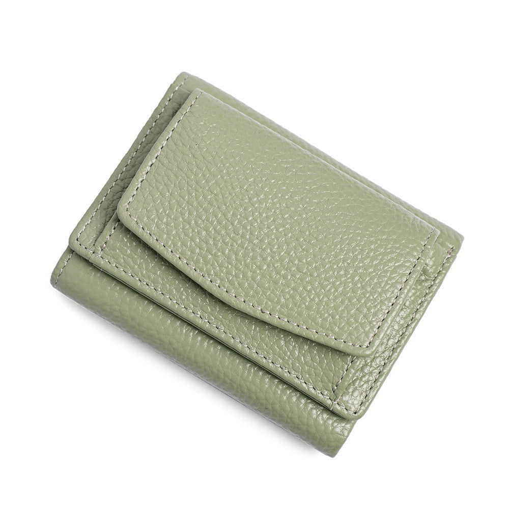 Compact Genuine Leather Wallet Women's Trifold Small Purse