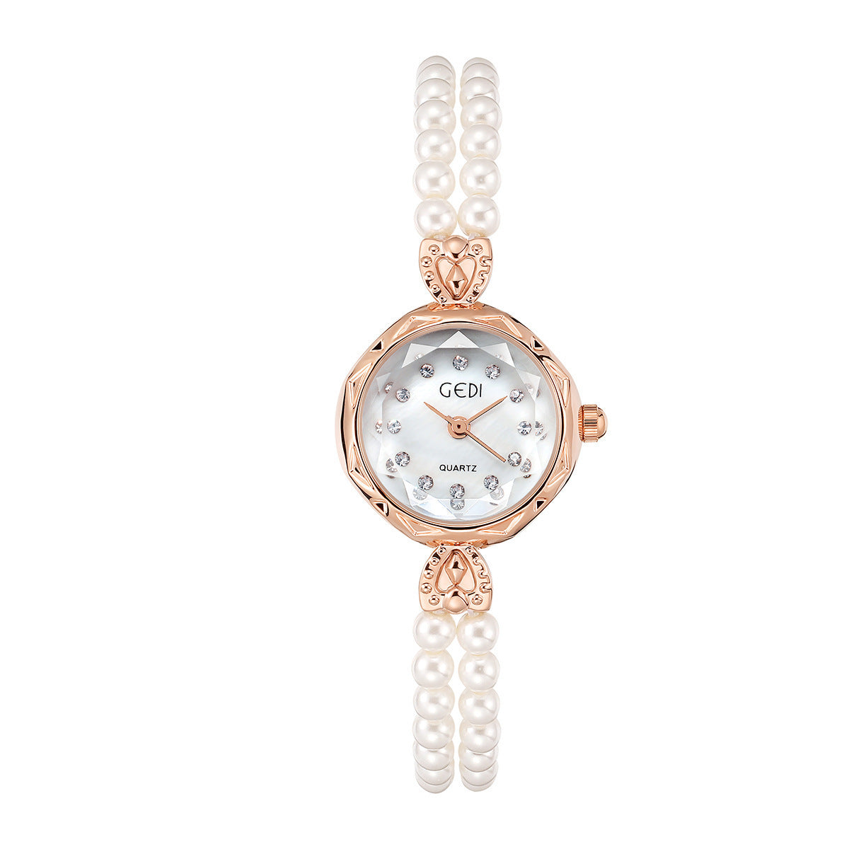 Elegant Gedi Women's Pearl Watch with Rose Gold Accents