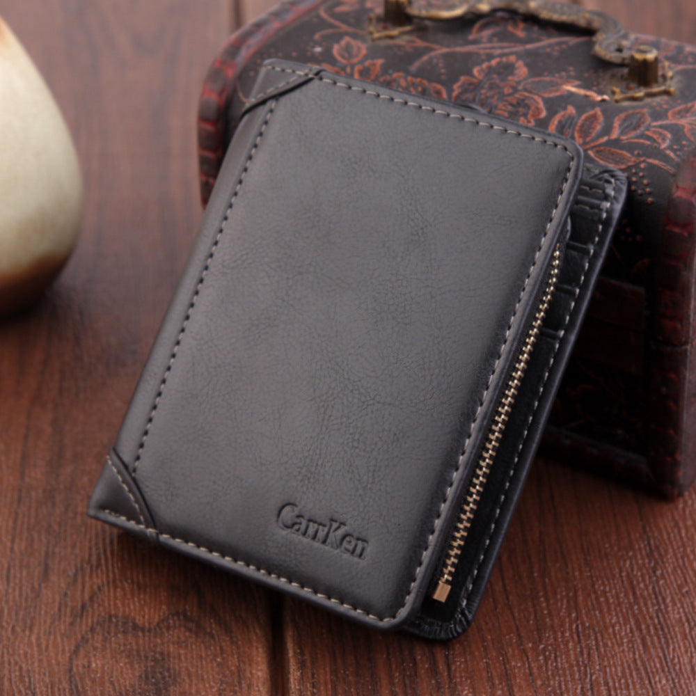 Carvien Men's Genuine Leather Wallet - Slim, Bifold, Zippered Pocket