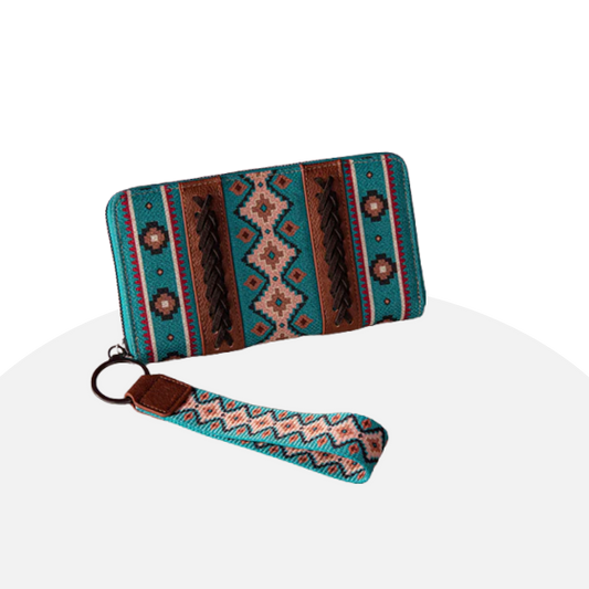 Bohemian Embroidered Wallet with Wristlet - Zipper Closure