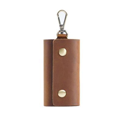 Compact Leather Key Case with Key Ring and Secure Button Closure