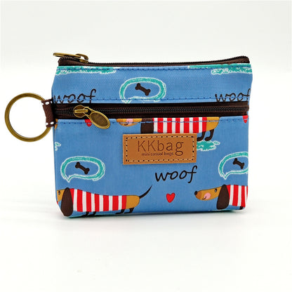 Cute Bear Print Mini Wallet - Double Zipper Coin Purse