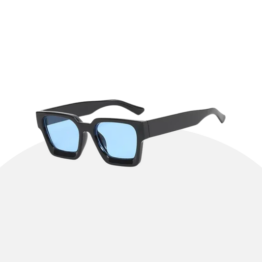 Trendy Square Sunglasses - Bold Black Frame, Blue Lenses, UV Protection