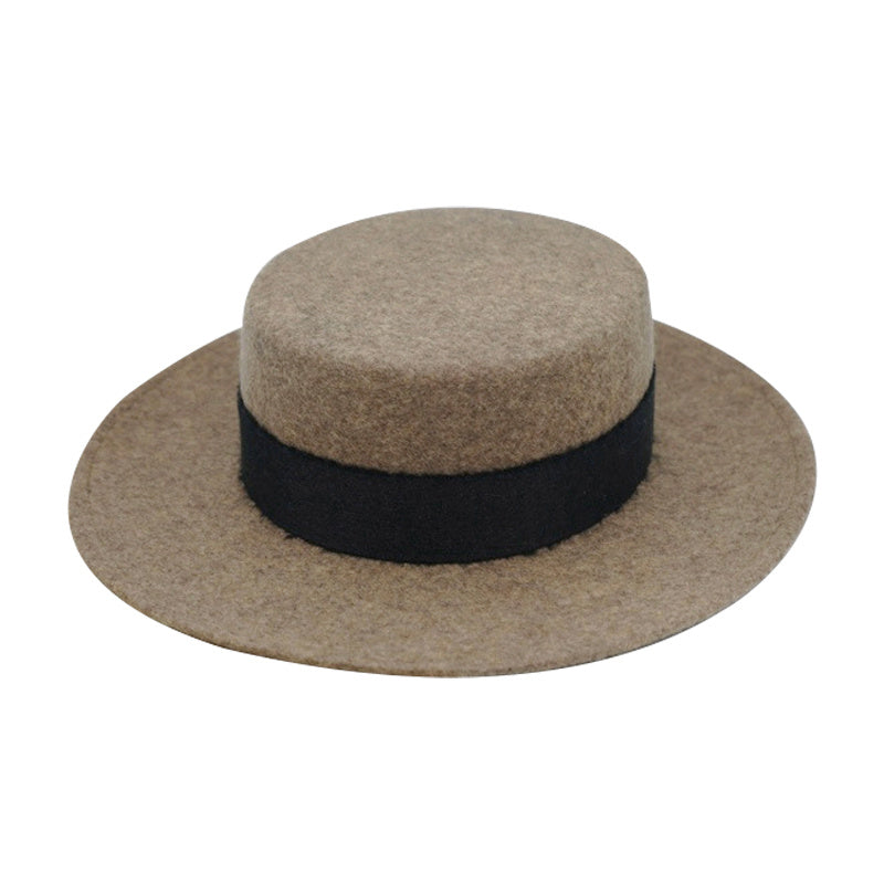 Classic Boater Hat - Wool Felt, Timeless Style, Black Band Accent