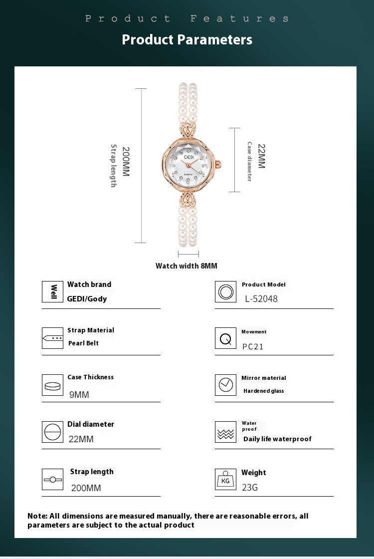 Elegant Gedi Women's Pearl Watch with Rose Gold Accents