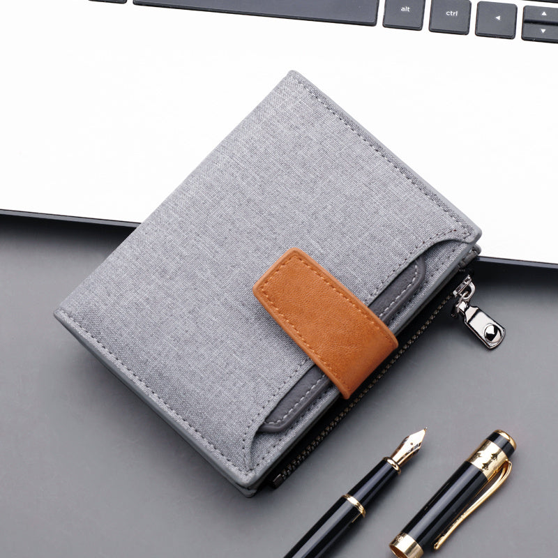 Compact RFID Wallet for Men - Canvas & Leather, Slim Bifold Design