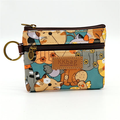 Cute Bear Print Mini Wallet - Double Zipper Coin Purse