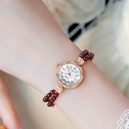 Elegant Gedi Women's Pearl Watch with Rose Gold Accents