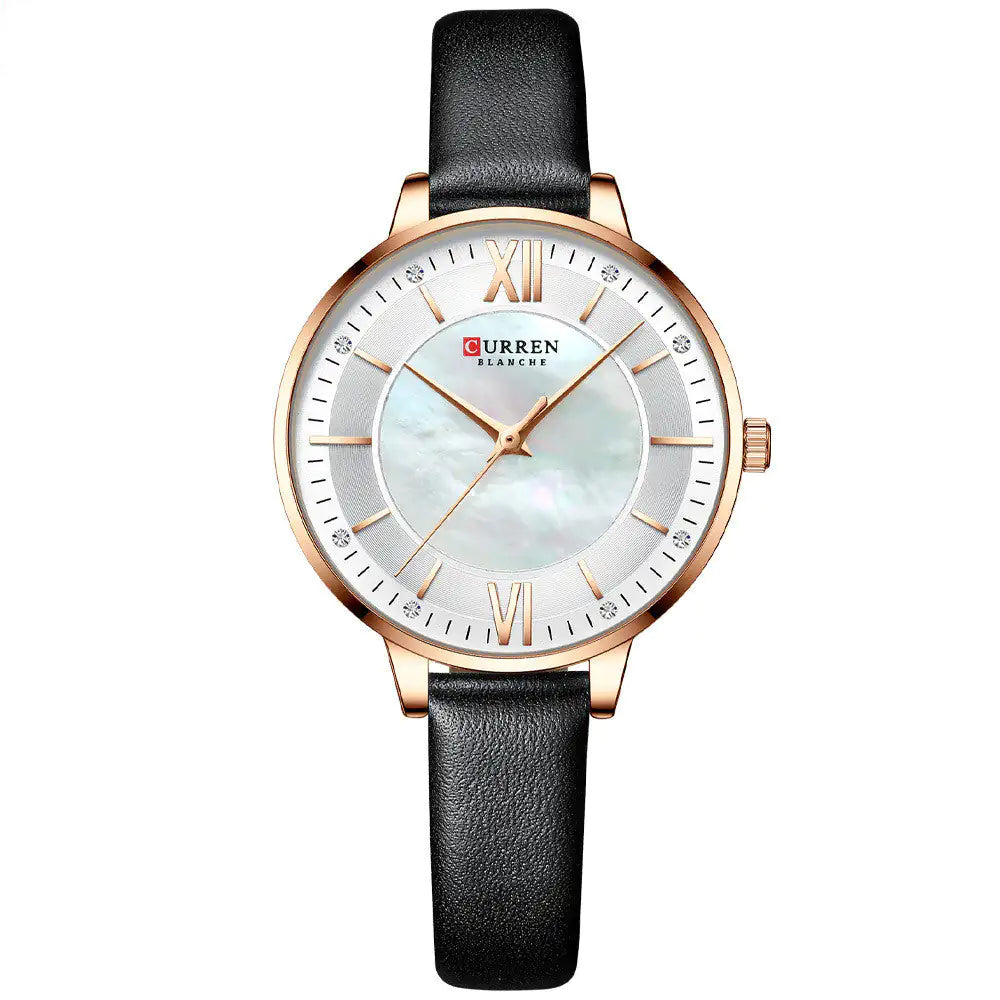 Curren Blanche Women's Rose Gold Watch with Blue Leather Band