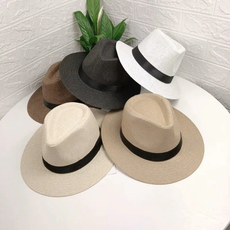 Classic Straw Fedora Hat - Summer Sun Protection, Unisex