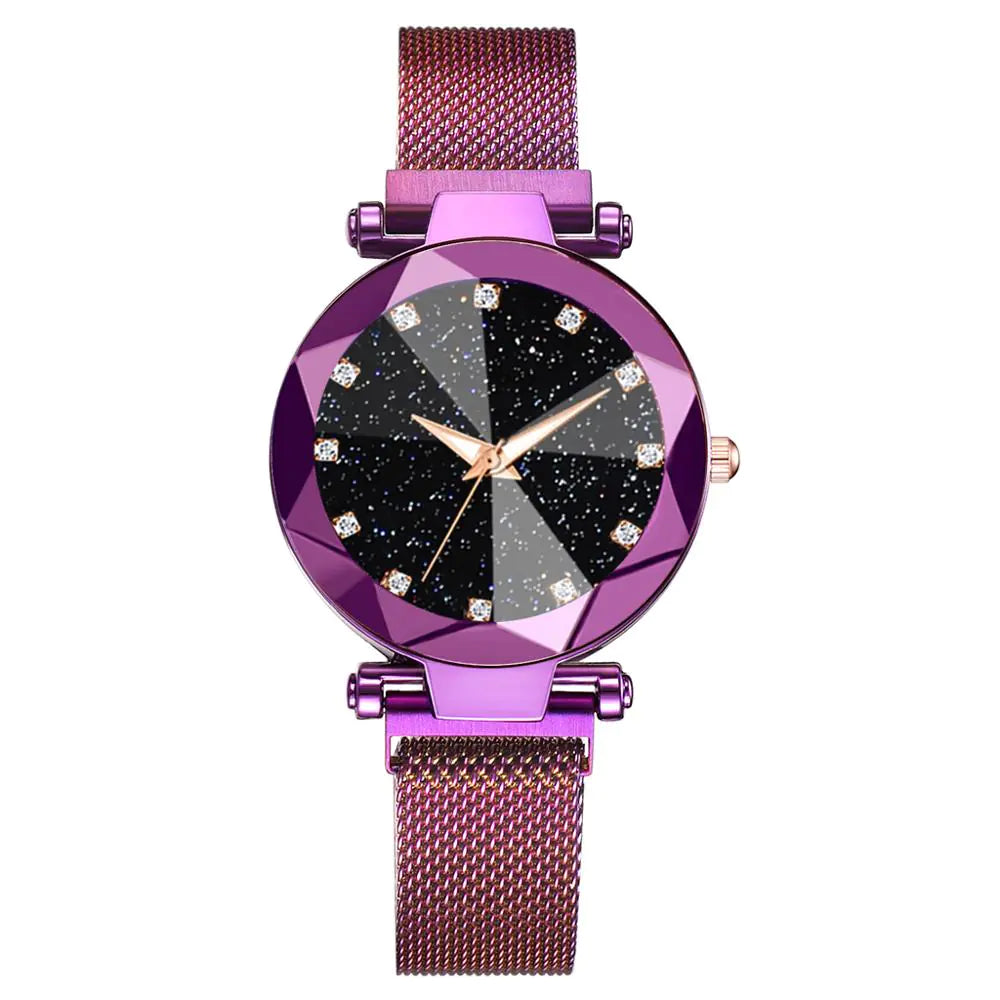 Elegant Women's Rose Gold Starry Sky Magnetic Watch