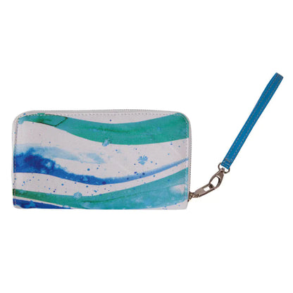 Anemoss Watercolor Waves Wallet , Women's Zippered Clutch Purse