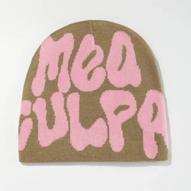 Statement "Mea Culpa" Beanie - Bold Knitted Style