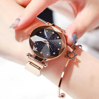 Elegant Women's Rose Gold Starry Sky Magnetic Watch