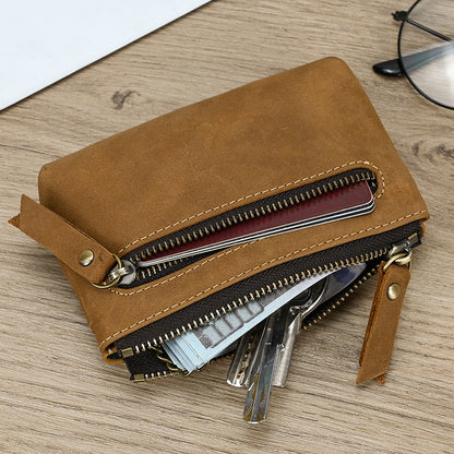 Handcrafted Leather Zipper Pouch with Multiple Compartments