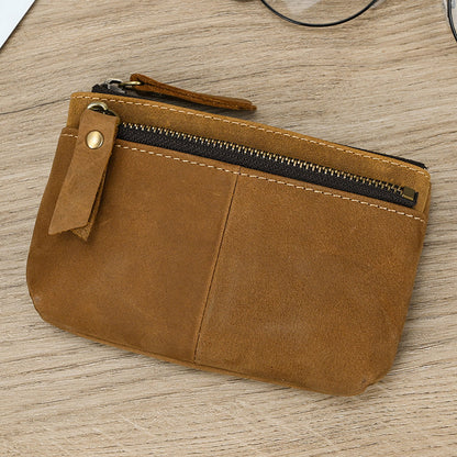 Handcrafted Leather Zipper Pouch with Multiple Compartments