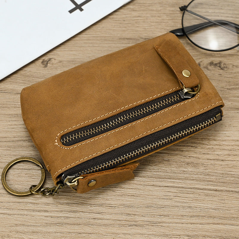 Handcrafted Leather Zipper Pouch with Multiple Compartments