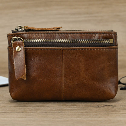 Handcrafted Leather Zipper Pouch with Multiple Compartments