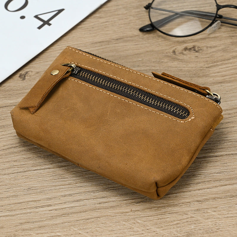 Handcrafted Leather Zipper Pouch with Multiple Compartments