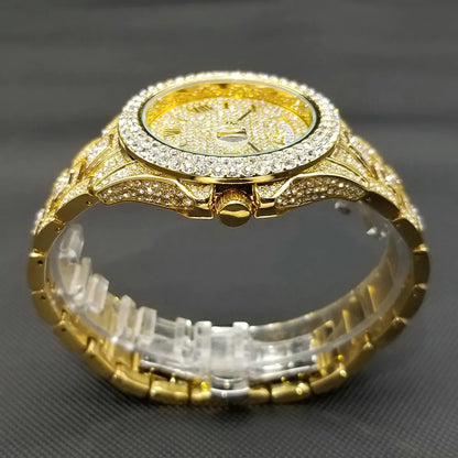 ICEDIAMOND 43MM: Luxurious Iced-Out Gold Watch with Date Display