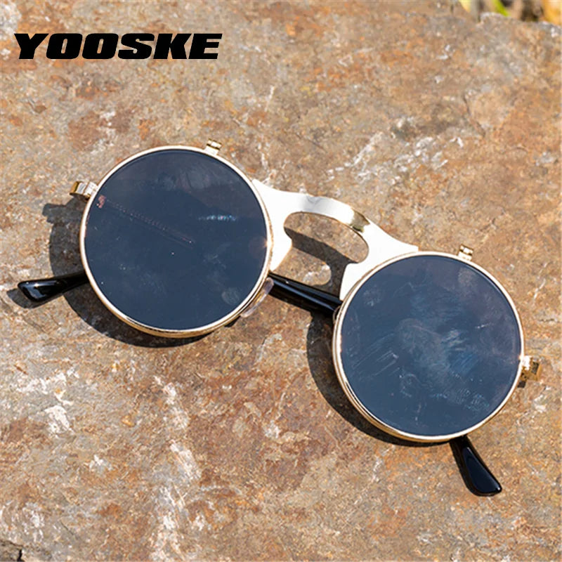 Retro Round Flip-up Sunglasses | Rose Gold Frame | UV Protection