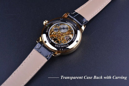 Forsining Men's Automatic Watch: Skeleton Dial, Gold-Tone, Leather Strap