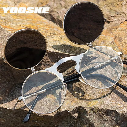 Retro Round Flip-up Sunglasses | Rose Gold Frame | UV Protection