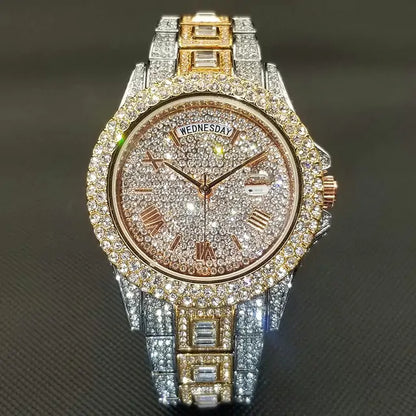 ICEDIAMOND 43MM: Luxurious Iced-Out Gold Watch with Date Display