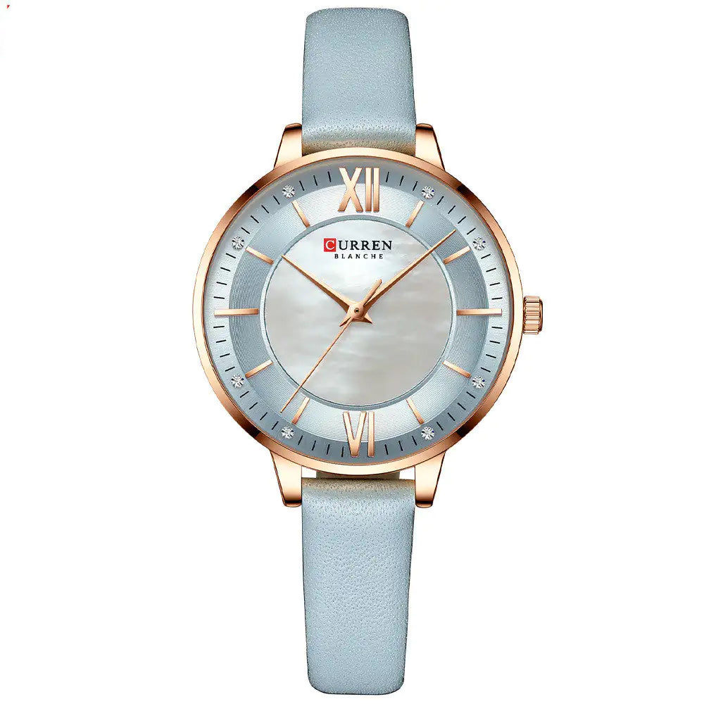 Curren Blanche Women's Rose Gold Watch with Blue Leather Band