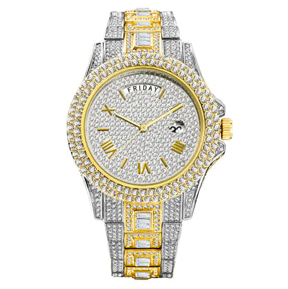 ICEDIAMOND 43MM: Luxurious Iced-Out Gold Watch with Date Display