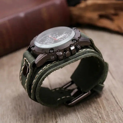 JIN XIN Men's Vintage Leather Cuff Watch - Chronograph, Rugged Style