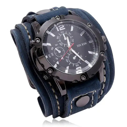 JIN XIN Men's Vintage Leather Cuff Watch - Chronograph, Rugged Style