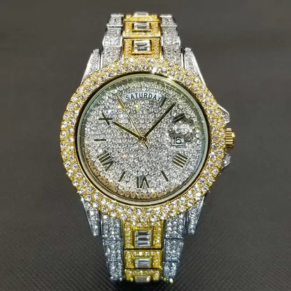 ICEDIAMOND 43MM: Luxurious Iced-Out Gold Watch with Date Display