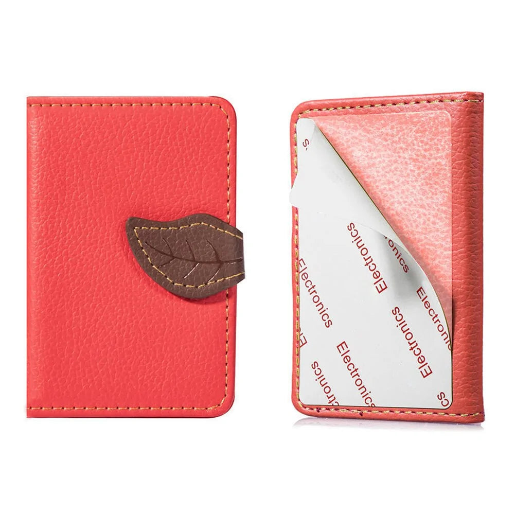 Cute Leaf Design Card Holder Wallet - RFID Blocking, Compact, Red PU Leather