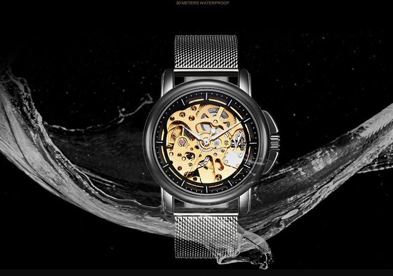 Fashion Hollow Waterproof Mechanical Fashion Automatic Mesh Belt Men's Watch