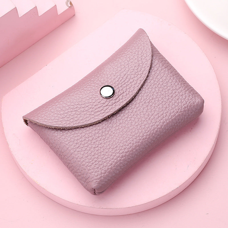 Compact Leather Card Holder Wallet Women's Mini Purse Pink