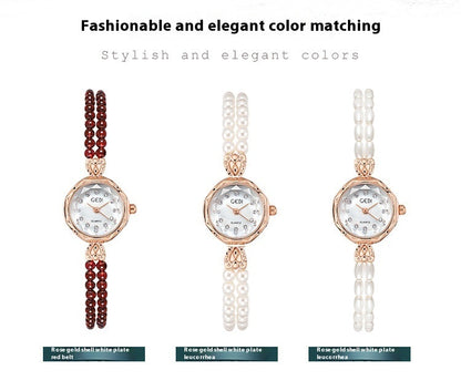 Elegant Gedi Women's Pearl Watch with Rose Gold Accents