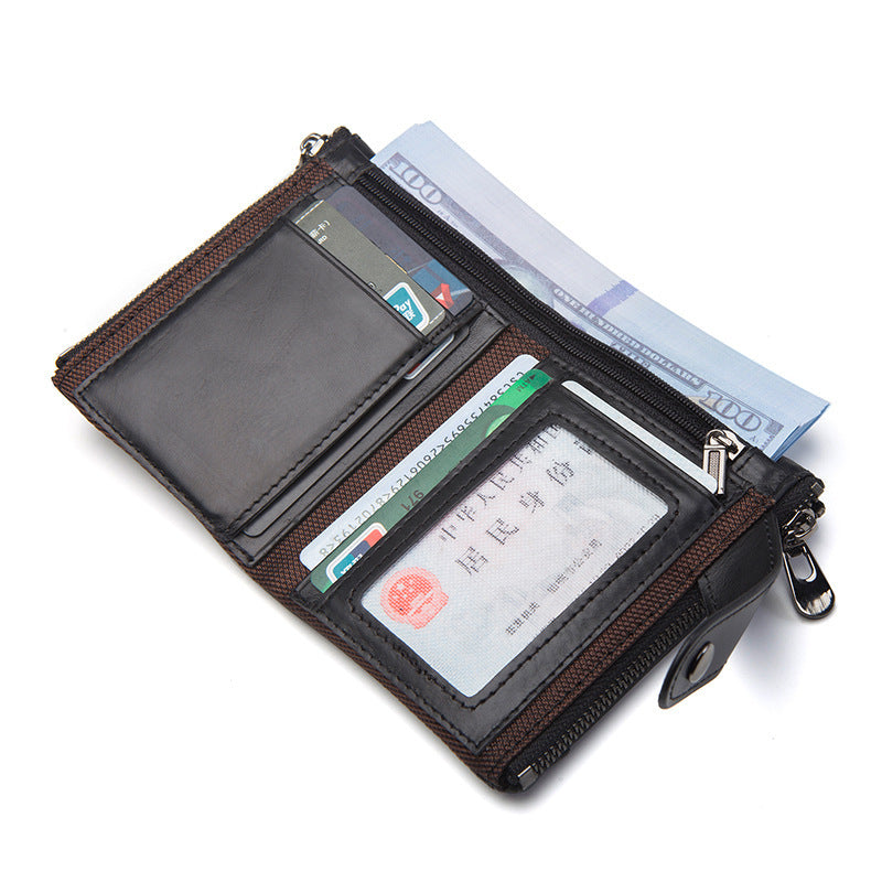 Compact Leather Men's Wallet: Double Zipper, Secure & Stylish