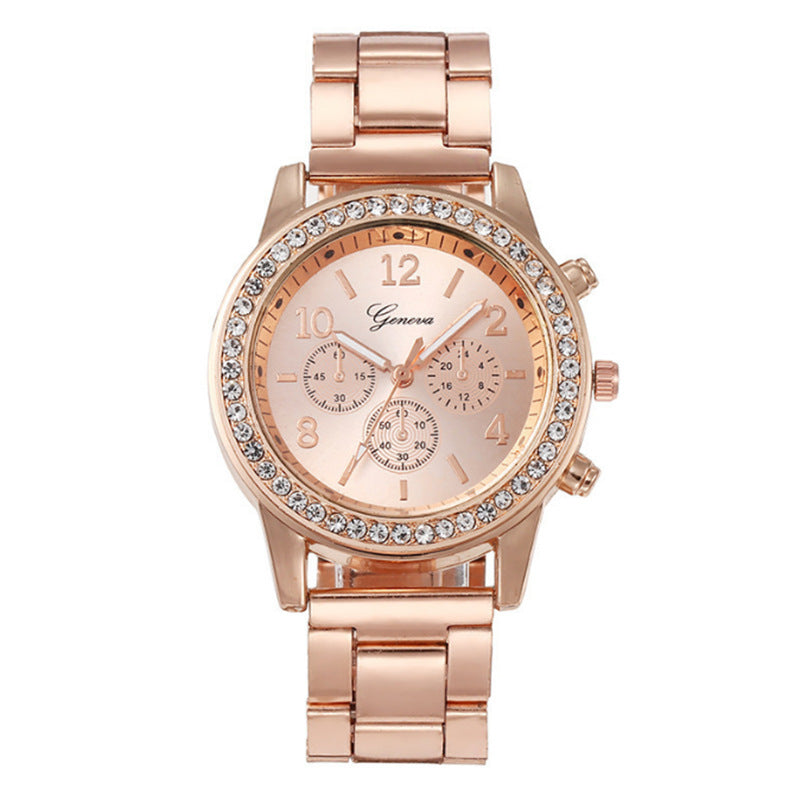 Geneva Women's Gold Watch with Rhinestone Bezel