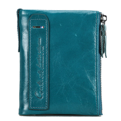 Genuine Leather Men's Wallet with Multiple Zippered Pockets