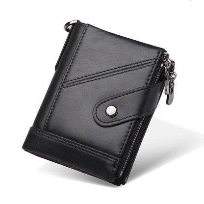 Compact Leather Men's Wallet: Double Zipper, Secure & Stylish