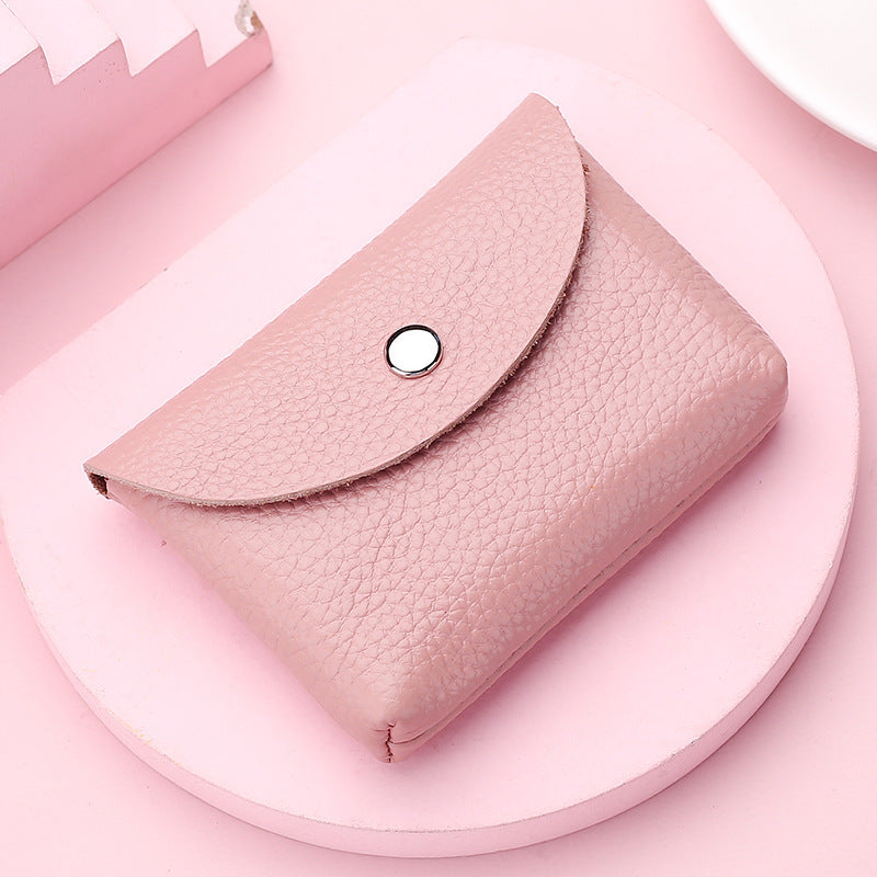 Compact Leather Card Holder Wallet Women's Mini Purse Pink