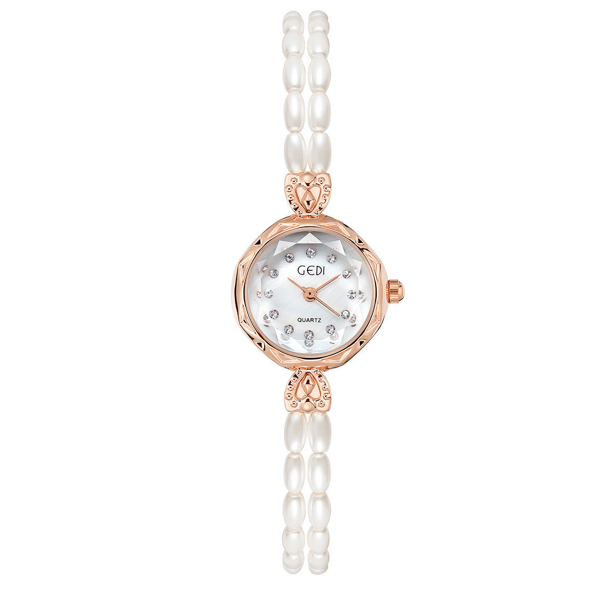 Elegant Gedi Women's Pearl Watch with Rose Gold Accents