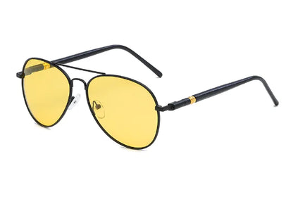 Classic Aviator Sunglasses - Night Driving, Yellow Lenses, Metal Frame