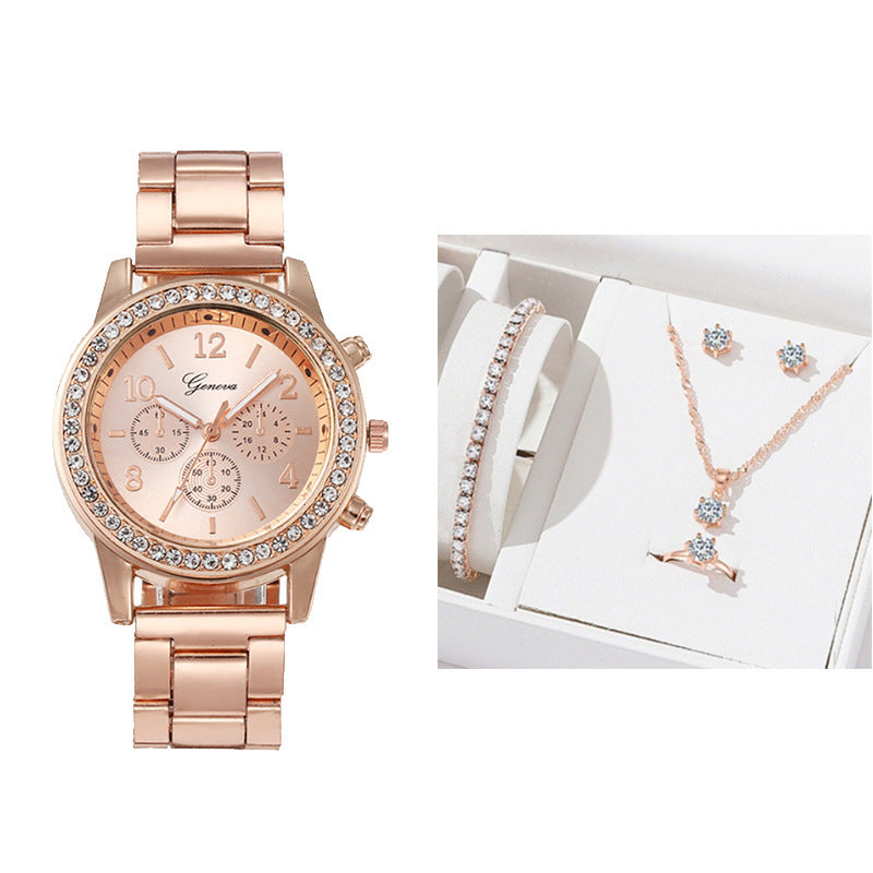 Geneva Women's Gold Watch with Rhinestone Bezel