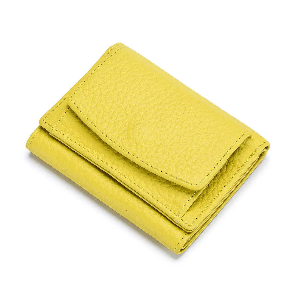 Compact Yellow Leather Wallet Women's Trifold Mini Purse Card Holder