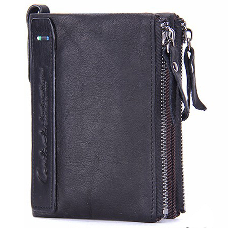 Genuine Leather Men's Wallet with Multiple Zippered Pockets